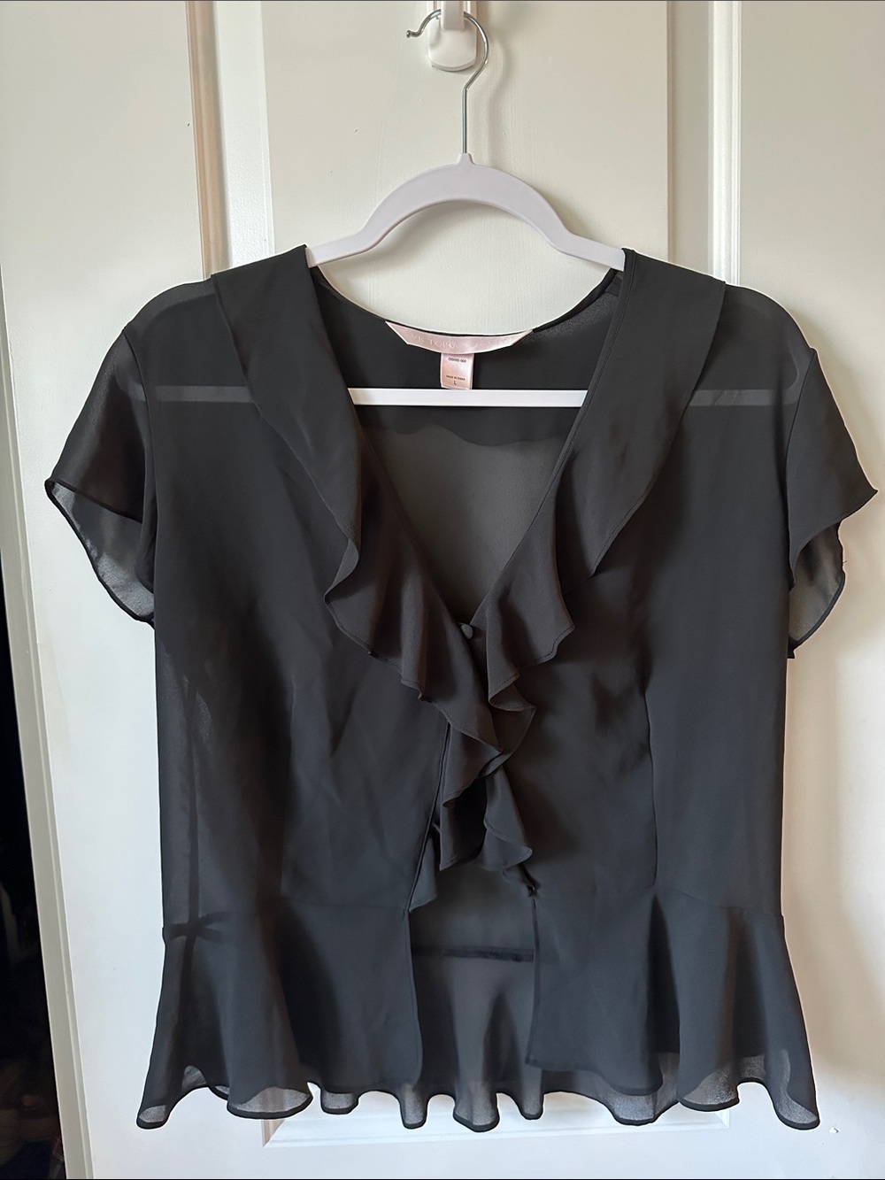 Victoria’s Secret Black Ruffle Front Sheer Blouse -